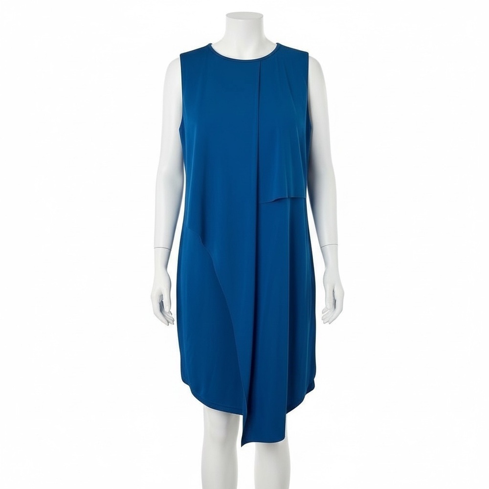 Adrianna Papell Blue Drape Knee Length Dress Sleeveless Cocktail Semi Formal